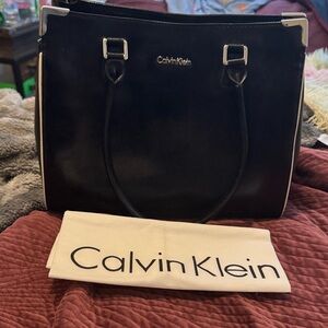 Calvin Klein Black and Cream Tote Bag